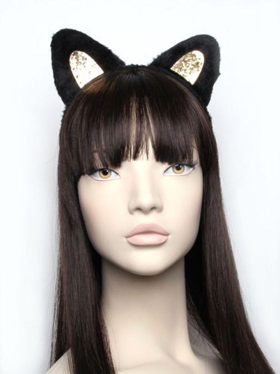 Picture of 7721/7217 BLACK FUR FABRIC CAT EARS ALICEBAND WITH GLITTER